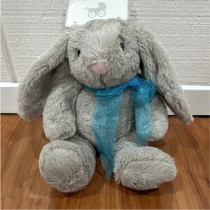 Kellytoy Soft Gray Bunny Plush with Blue Accent